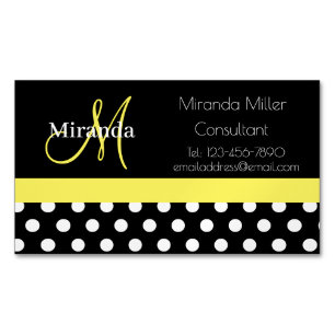 Geel Monogram Zwart Wit Polka Dot Magnetisch Visitekaartje