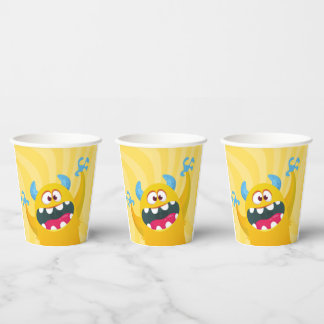 Geel monster verjaardagsfeestje papieren beker voo