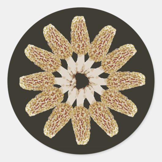 Geel Morel Mandala Sticker Morchella esculenta (Voorkant)