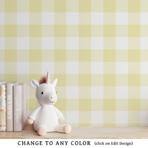 Geel Neutraal Baby Gingham Nursery Wallpaper Behang