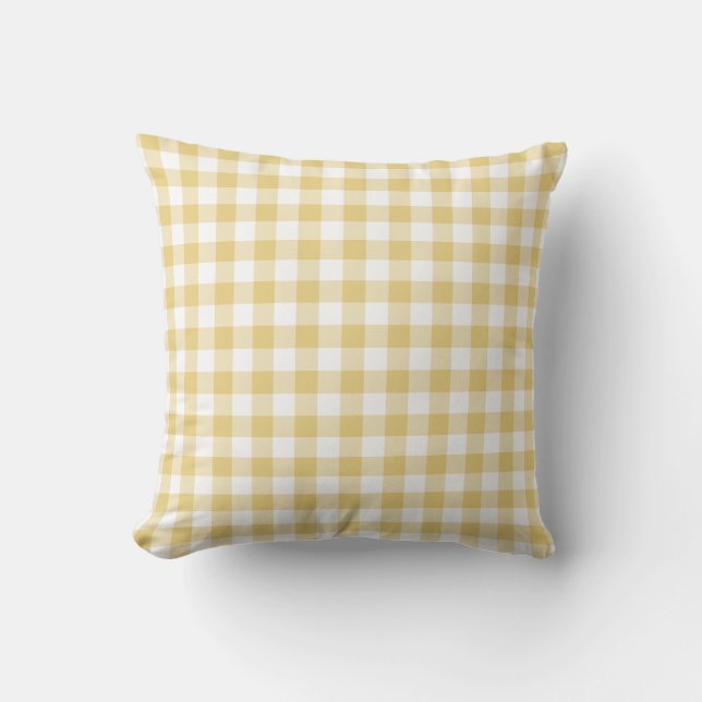 Geel ochre en wit Gingham Pattern Kussen (Voorkant)