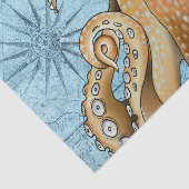 Geel Octopus  Kaart Compass Nautical Blue Tissuepapier (Detail)