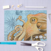Geel Octopus  Kaart Compass Nautical Blue Tissuepapier (Craft)