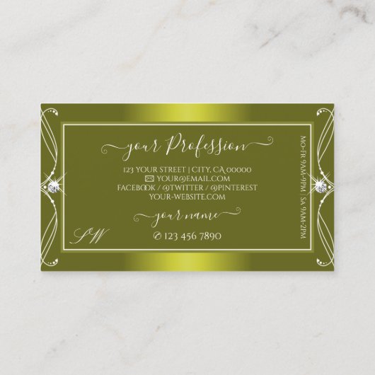 Geel Olijf Sparkling Diamonds Initialen Visitekaartje (Achterkant)