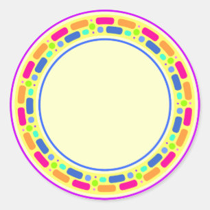 Geel ontwerp met kleurrijke rand ronde sticker