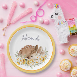 Geel Onze lieve Deer, Zonnebloemen Daisies Papieren Bordje