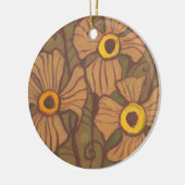 Geel-oogbloemen, bloemkunst, olijfgroen bruin keramisch ornament (Links)