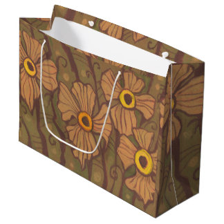 Geel-oogbloemen, bloemkunst, olijfgroen bruin large cadeauzakje