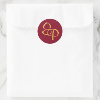 Geel op Burgundy Script Monogram Envelope Seal Ronde Sticker