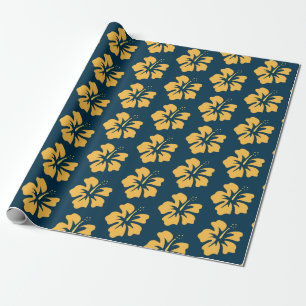 Geel op Pruissiaanse Blauwe Hibiscus Cadeaupapier