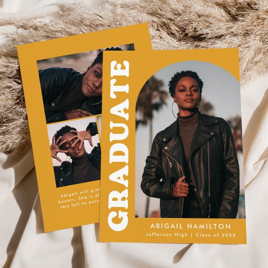 Geel-Oranje 4-foto-Afstuderen offset-arch Aankondiging