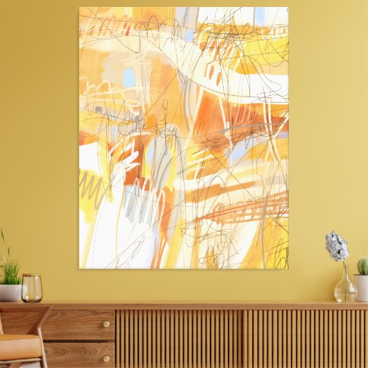 Geel Oranje Abstract expressionistisch schilderen Canvas Afdruk (Insitu (Woonkamer))