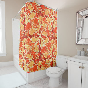 Geel Oranje Bali Batik Style Paisley Pattern Douchegordijn