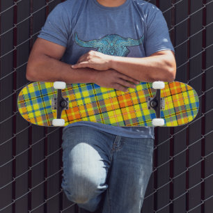 Geel Oranje Blauw Schotse Ruit Ontwerp Skateboard