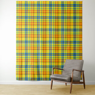 Geel Oranje Blauw Schotse Ruit Ontwerp Wandkleed