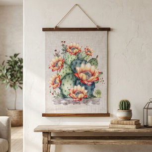 Geel/oranje bloeiende cactus hangend wandkleed