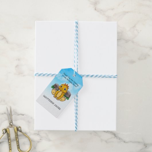 Geel Oranje Cute Dinosaur Hartelijk dank Cadeaulabel (Met Touw)