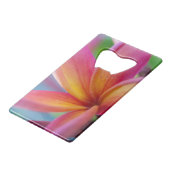 Geel Oranje Deep Pink Tropische Plumeria Flower Kredietkaart Flessenopener (Voorkant Gekanteld)