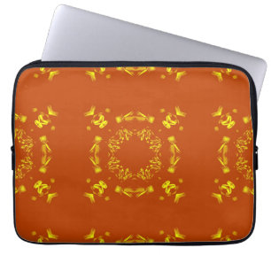 Geel, Oranje, Floral DamasRetro Patroon Laptop Sleeve