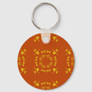 Geel, Oranje, Floral DamasRetro Patroon Sleutelhanger