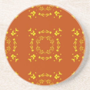 Geel, Oranje, Floral DamasRetro Patroon Zandsteen Onderzetter