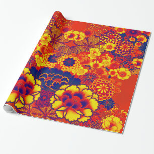 GEEL ORANJE FLOWERS Peony, Rozen Japanse Floral Cadeaupapier