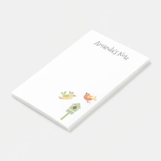 Geel Oranje Groen Vogelvogel voegt jouw naam toe Post-it® Notes (Schuin)