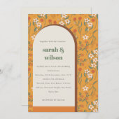 Geel Oranje Groovy Retro Arch Floral Wedding Kaart (Voorkant / Achterkant)