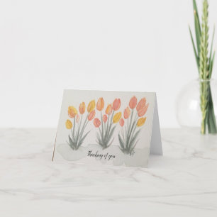 Geel oranje koraal groene waterverf tulpen gevouwe kaart