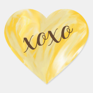 Geel Oranje liefdeshart Xoxo Waterverf gekleurd Hart Sticker