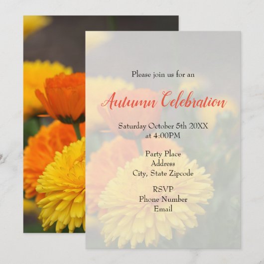 Geel Oranje Mums Kaart (Voorkant / Achterkant)