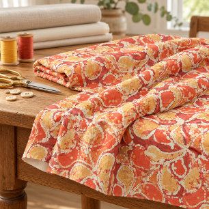 Geel Oranje Rood Bali Batik Stijl Paisley Patroon Stof