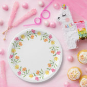 Geel, Oranje, Roze Aquarel Bloemenkrans Papieren Bordje (Feest)