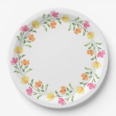 Geel, Oranje, Roze Aquarel Bloemenkrans Papieren Bordje (Voorkant)
