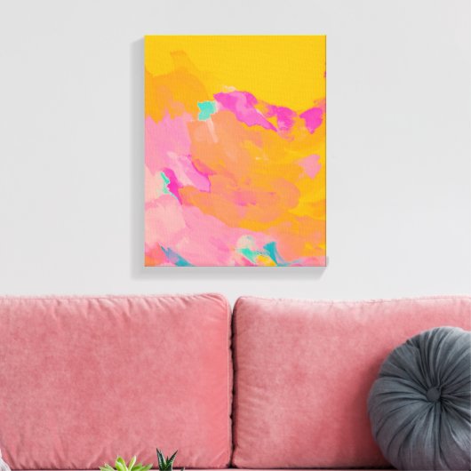 Geel Oranje Roze heldere, kleurrijke Abstracte kun Canvas Afdruk (Insitu (Woonkamer))