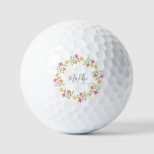 Geel, Oranje, Roze Waterverf Kreukspiegel Golfballen (Voorkant)