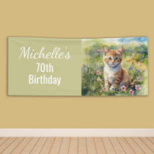 Geel Oranje Tabby Kitten Kat 70ste Verjaardag Spandoek