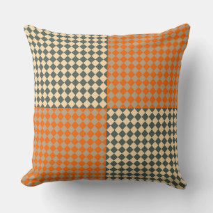 Geel Oranje Taupe Geruit Diamant Patroon Kussen