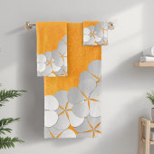 Geel-Oranje Waterverf en witte bloemen Bad Handdoek