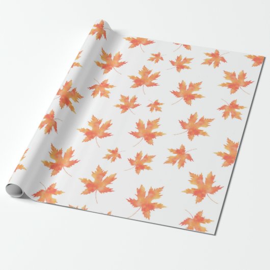 Geel Oranje Waterverf Maple Leaf Pattern Cadeaupapier (Uitgerold)