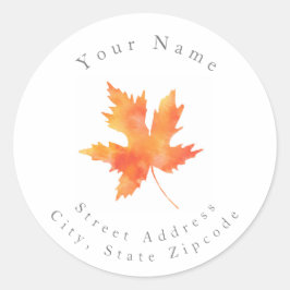 Geel Oranje Waterverf Maple Leaf Ronde Sticker
