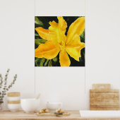 Geel orchidee groene achtergrond acryl poster (Keuken)