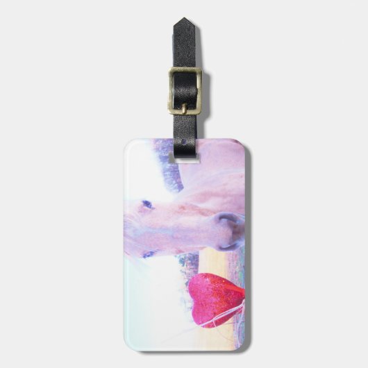 Geel paard en rood hart bagagelabel (Voorkant verticaal)