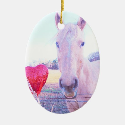 Geel paard en rood hart keramisch ornament (Voorkant)