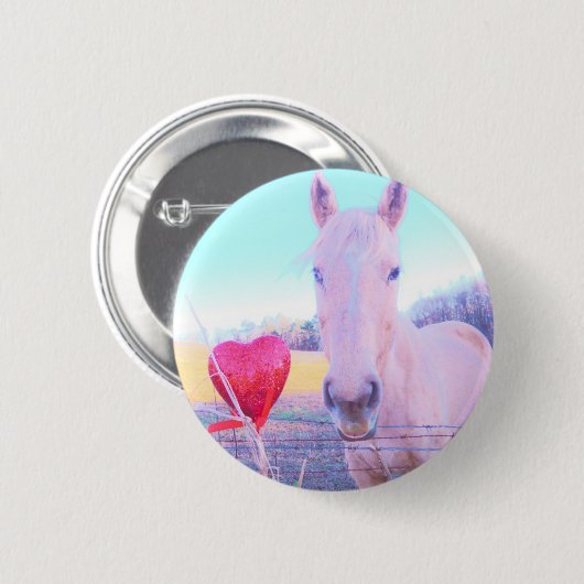 Geel paard en rood hart ronde button 5,7 cm (Voorkant /achterkant)