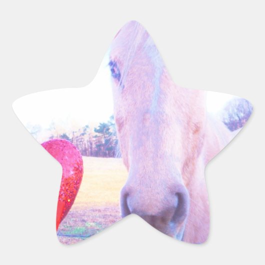Geel paard en rood hart ster sticker (Voorkant)