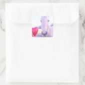 Geel paard en rood hart vierkante sticker (Tas)