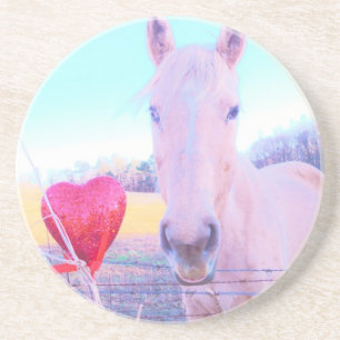 Geel paard en rood hart zandsteen onderzetter