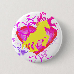 geel paard ronde button 5,7 cm
