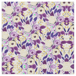 Geel Paars Floral Bouquet Waterverf Patroon Stof